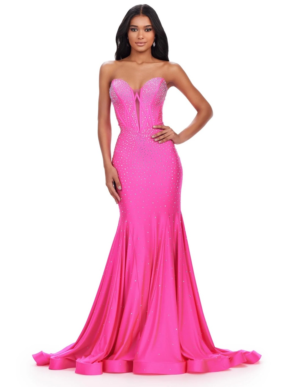 Strapless Hot Pink Mermaid Evening Dress with Sweetheart Bodice